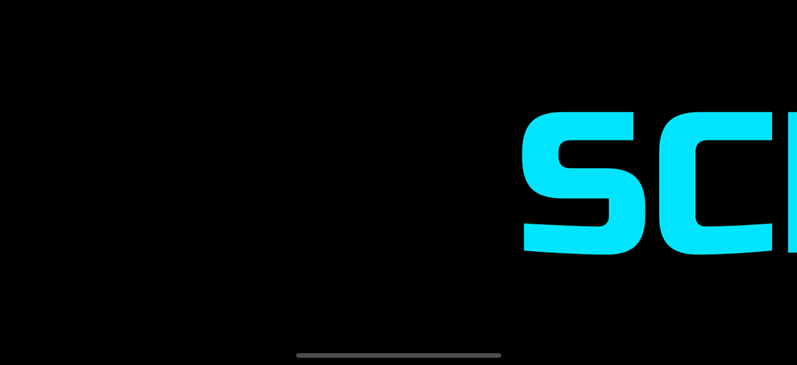 SCREAM IT! scrolling in cyan Russo One font with a red flash — LED marquee on a phone held sideways